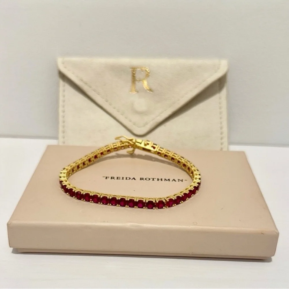 Freida Rothman Midnight Tri-Tone Twilight 14K Gold Tennis Bracelet Ruby Red - Picture 11 of 14